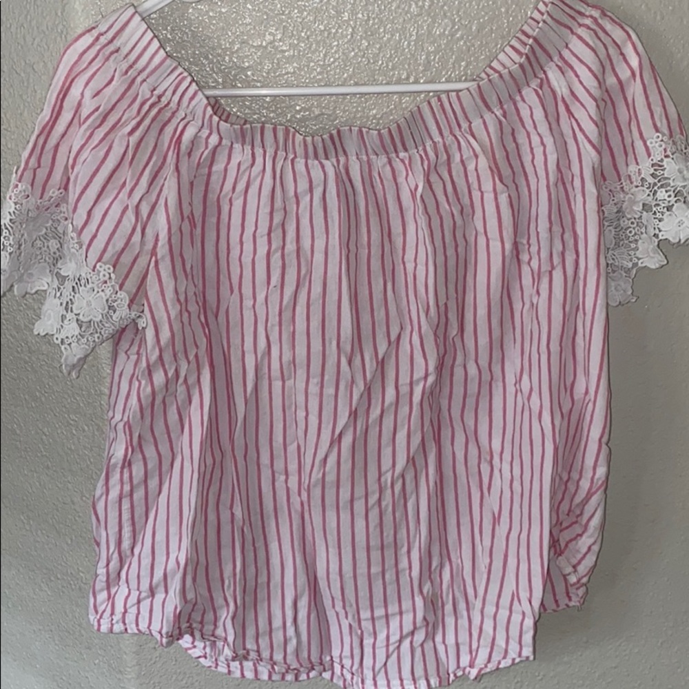 Off the shoulder top white and pink stripes